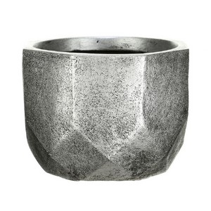 фото Кашпо Геометри Круглое, файберстоун, серебряное, D37 H27 cm